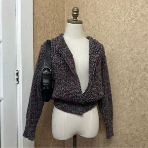 VTG 80s Chunky Knit Multicolor Double Lined Knit Unique Open Front Cardigan